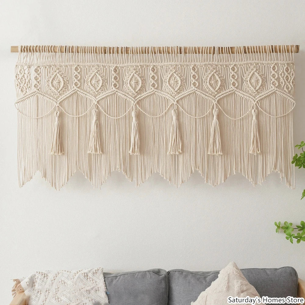 Decobites Boho Macrame Door Curtain Handmade Cotton Rope Wall Hanging Tapestry Boujee Decor