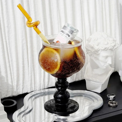 DecorBites™ Glass Beaded Stem Coffee Mug 13oz - Nordic Style Cocktail Cup Ice Cream Yogurt