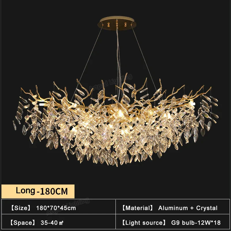 DecorBites™ Gold Crystal Chandeliers for Dining Room Branch Hanging Lamp Large Lighting