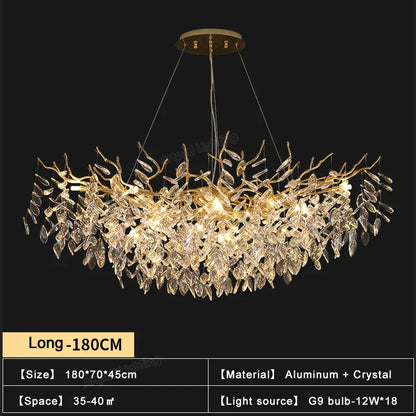 DecorBites™ Gold Crystal Chandeliers for Dining Room Branch Hanging Lamp Large Lighting