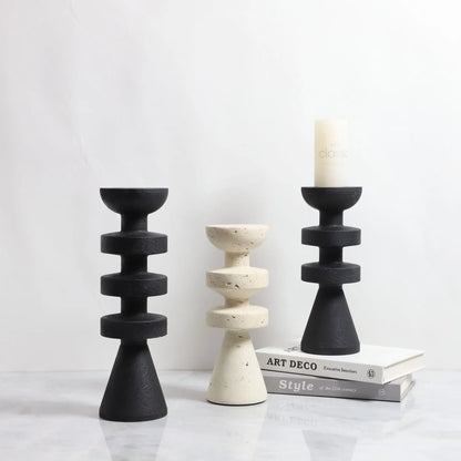 حامل شموع من الرخام الأسود من DecorBites™، حامل شموع من الحجر الأصفر العصري