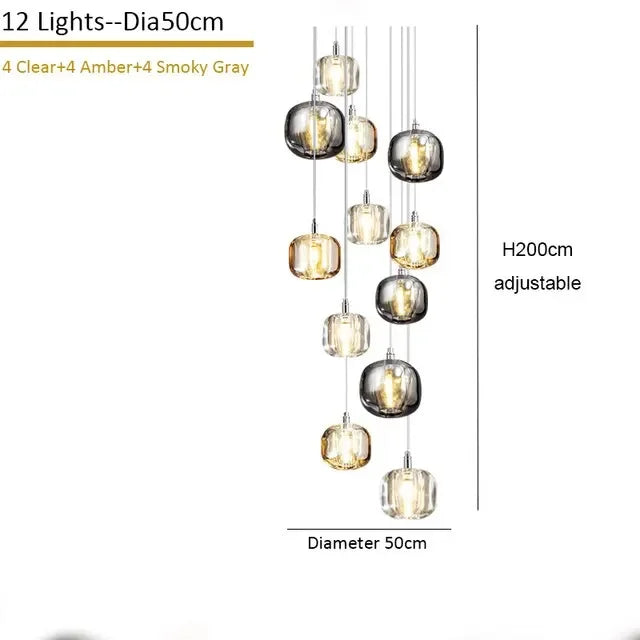 DecorBites™ Crystal Staircase Chandelier: Luxury Modern Lighting Fixture Amber/Smoky Grey/Clear