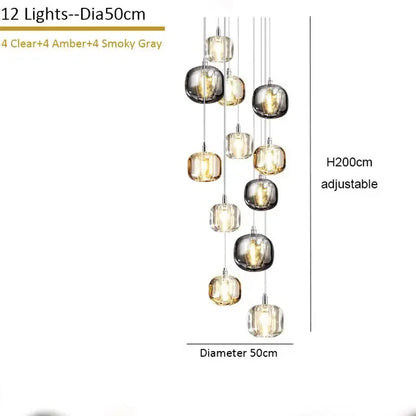 DecorBites™ Crystal Staircase Chandelier: Luxury Modern Lighting Fixture Amber/Smoky Grey/Clear