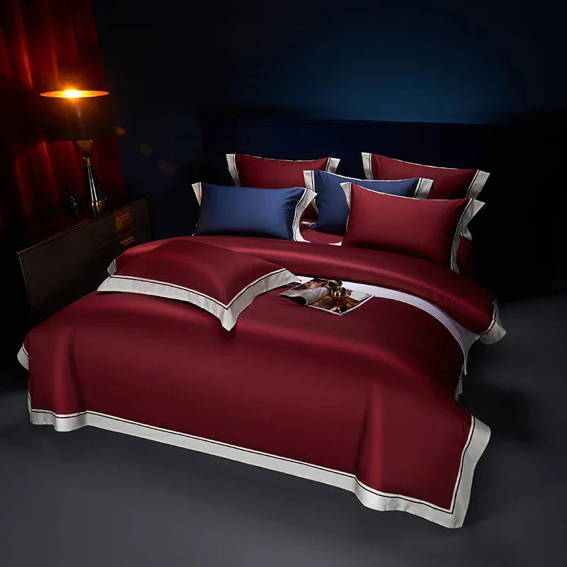 Decobites Luxury Solid Color Hotel Style Bedding Set in Burgundy Red