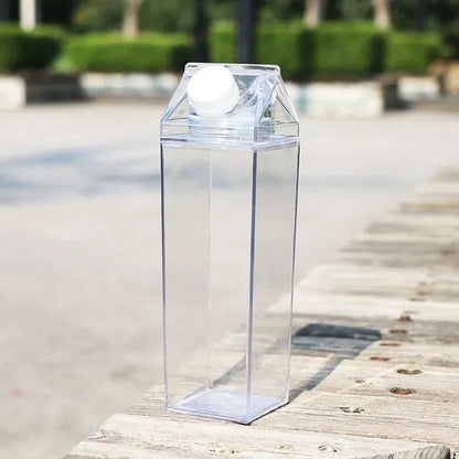 DecorBites™ Clear Milk Carton Water Bottle & Drinking Cup, Portable Plastic Juice Tea Storage