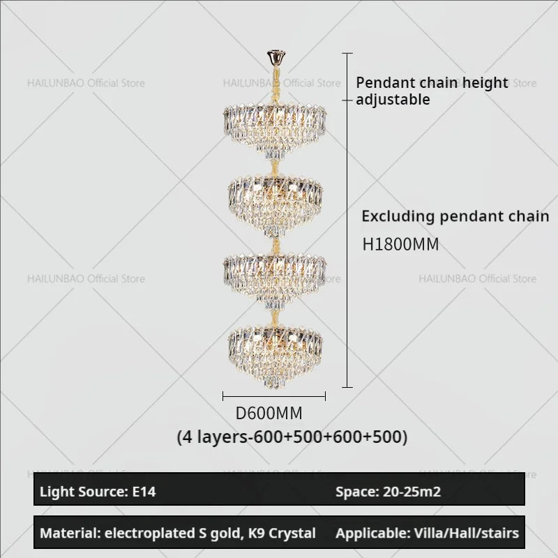 DecorBites™ Crystal Duplex Chandelier: New Light Luxury Post-Modern Hall Lighting for High Living Room
