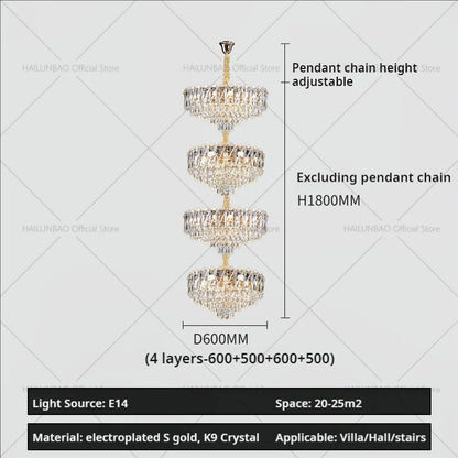 DecorBites™ Crystal Duplex Chandelier: New Light Luxury Post-Modern Hall Lighting for High Living Room