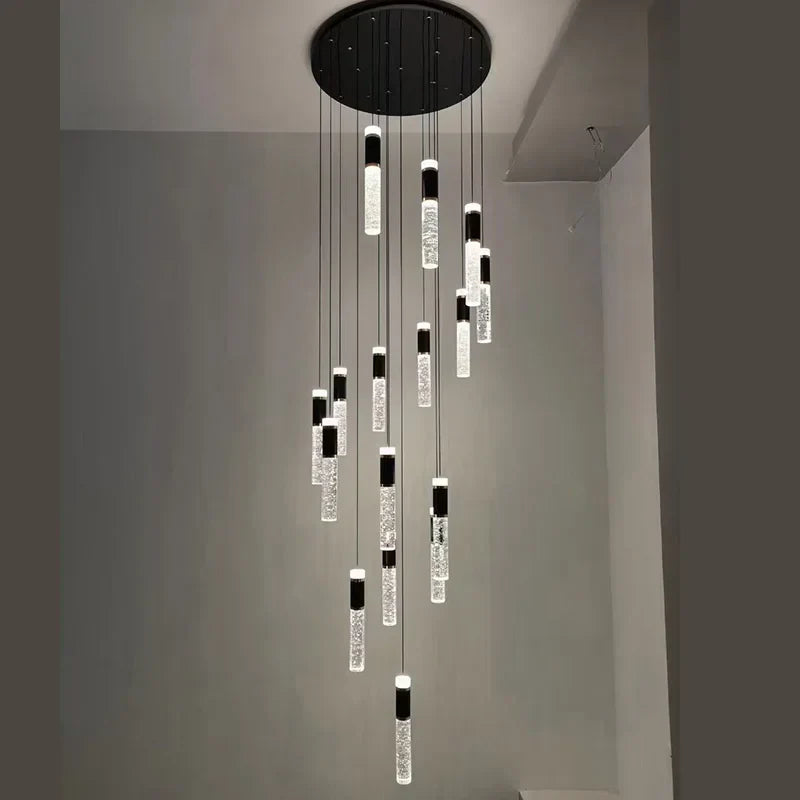 DecorBites™ Cylindrical Crystal Chandelier: Modern Villa Living Room Lamp for Stylish Interiors.