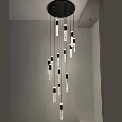 DecorBites™ Cylindrical Crystal Chandelier: Modern Villa Living Room Lamp for Stylish Interiors.