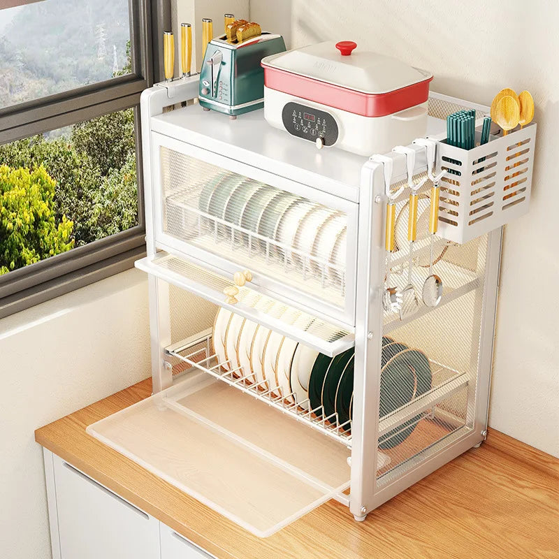 Escurridor de platos de cocina DecorBites™ de doble capa con jaula para palillos y cesta para vajilla