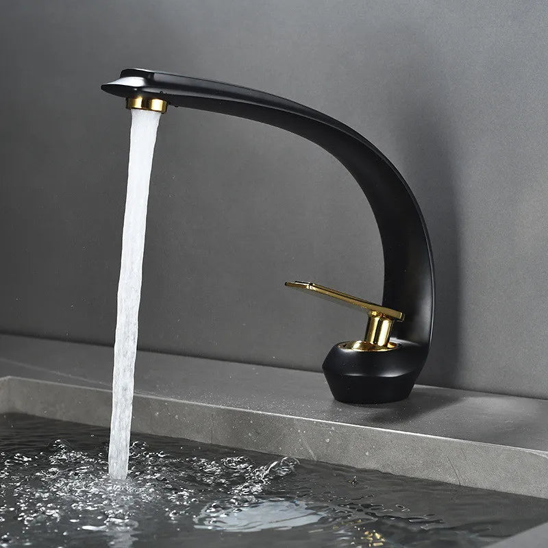 DecorBites™ Gold Black Bathroom Faucet Brass Sink Mixer Tap Single Handle Hot Cold Brush Gold