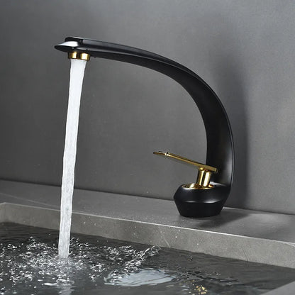 DecorBites™ Gold Black Bathroom Faucet Brass Sink Mixer Tap Single Handle Hot Cold Brush Gold
