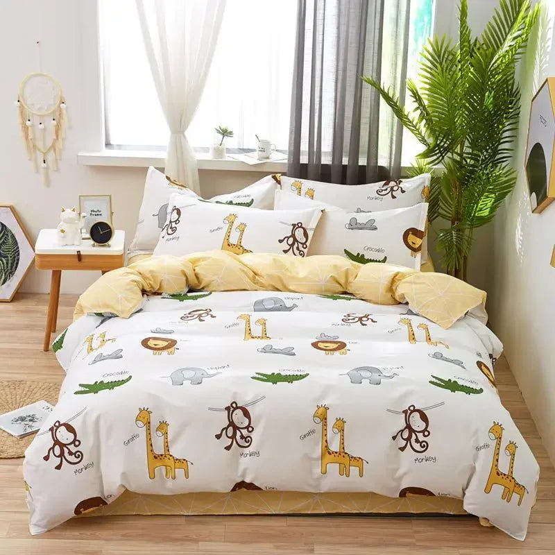 Decobites Flowers Print Cotton King Size Bedding Set, Soft & Comfortable Duvet Cover Set