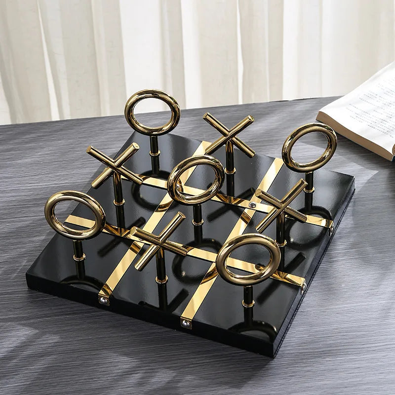 DecorBites™ Golden Chessboard Metal Handicraft Sculpture for Home Decoration