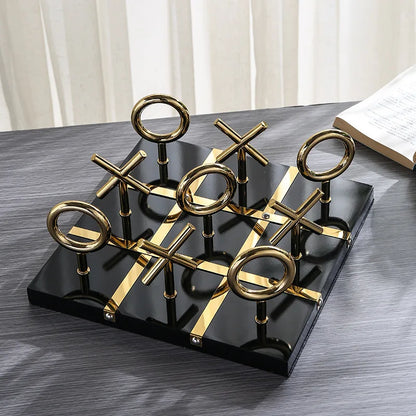 DecorBites™ Golden Chessboard Metal Handicraft Sculpture for Home Decoration