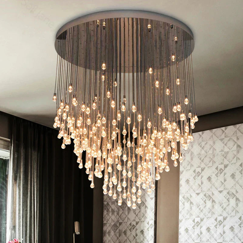 DecorBites™ Large Gold LED Crystal Ball Chandelier for Modern Luxury Living Room