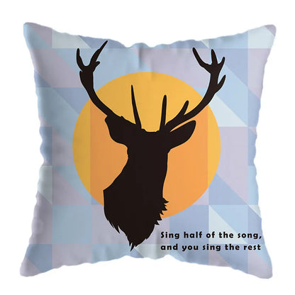 غطاء وسادة مطبوع عليه غزال هندسي من DecorBites™ مقاس 45×45 سم - ديكور منزلي أصفر