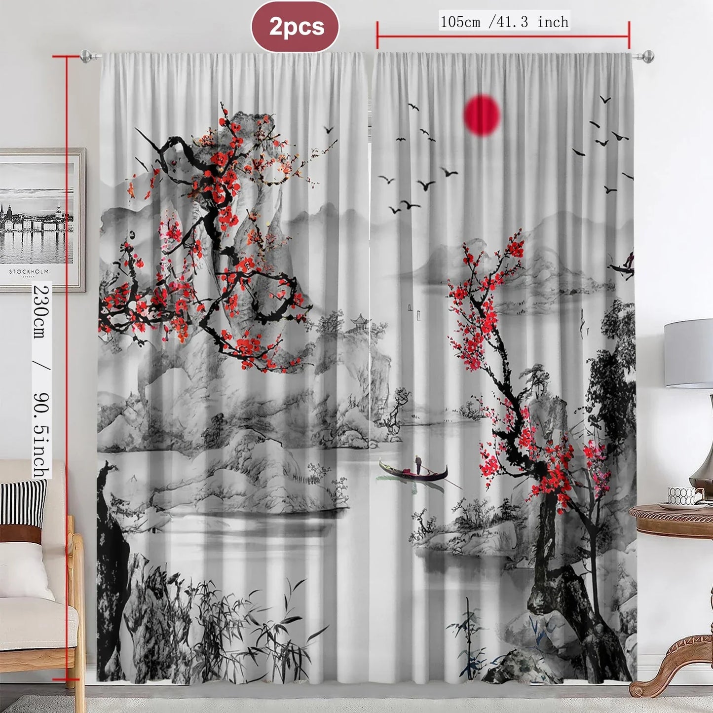 Decobites Snow Seeking Plum Blossom Curtains: Kitchen, Living Room, Balcony Curtains With Pole Bag