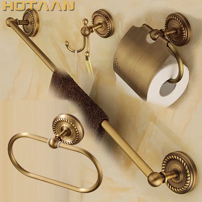 DecorBites™ Brass Bathroom Set: Robe Hook, Paper Holder, Towel Bar, Towel Ring - 4 Piece Kit