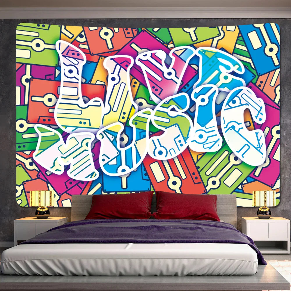 Decobites Psychedelic Graffiti Tapestry: Hippie Room Decor Wall Hanging.