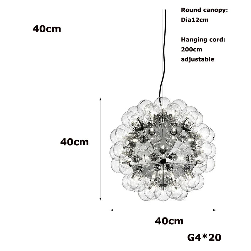 DecorBites™ Clear Glass Bubble G4 LED Dandelion Chandelier - Gold/Silver/Black Hardware