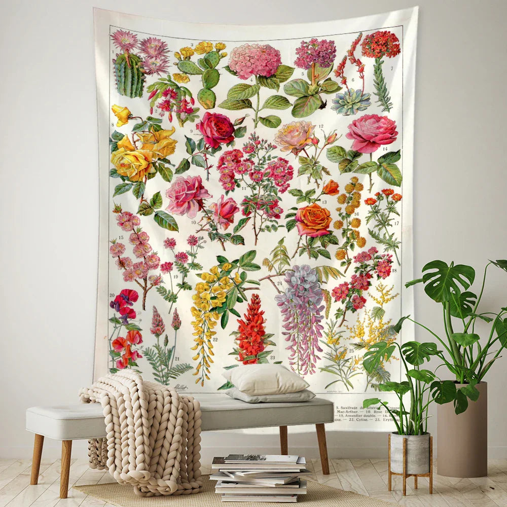 DecorBites™ Botanical Map Tapestry: Retro Boho Wall Hanging for Dorm or Living Room