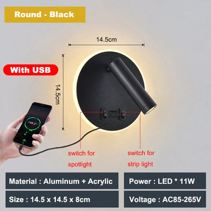 مصباح حائط DecorBites™ قابل للتعديل بقوة 10 وات مع مفتاح - غرفة نوم فندقية للدراسة والقراءة