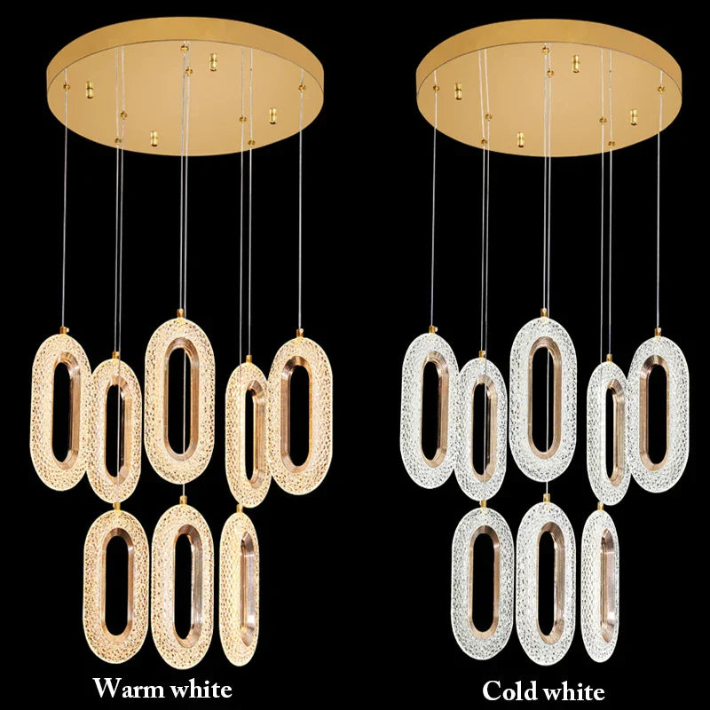 Chandelier LED Gold Decorbites™ para sala de estar, comedor, escalera, pasillo, luminaria colgante moderna de aleación + acrílico