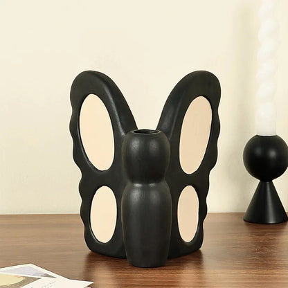 DecorBites™ Black Butterfly Ceramic Vase - Abstract Shape for Floral Arrangements & Home Decor