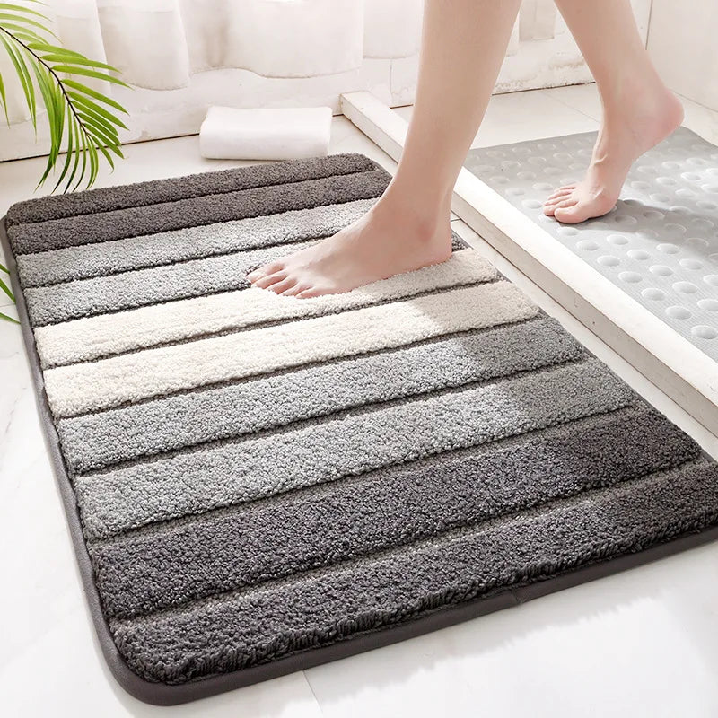 Decobites Stripe Thicken Bath Rug: Large Absorbent Quick-drying Entry Flocked Carpet