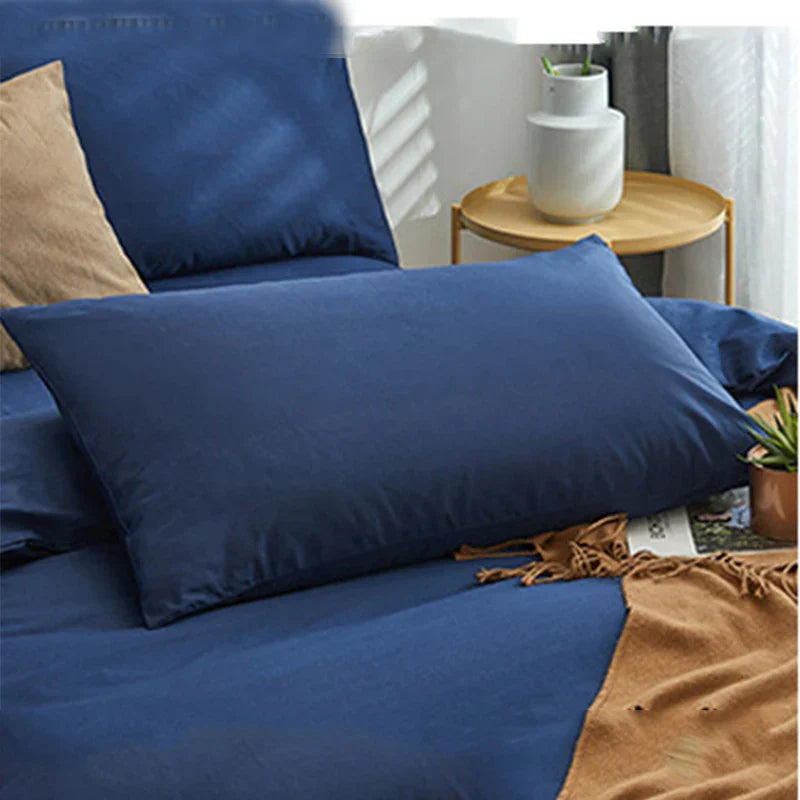 DecorBites™ Cotton 4pcs Bedding Set Double Queen Solid Color Duvet Cover Flat Bed Sheet