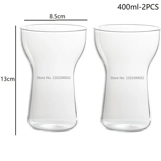 Juego de vasos de vidrio DecorBites™ para bebidas, ideales para el hogar, cafeterías y bares. Aislantes térmicos para jugos y té. Transparentes.