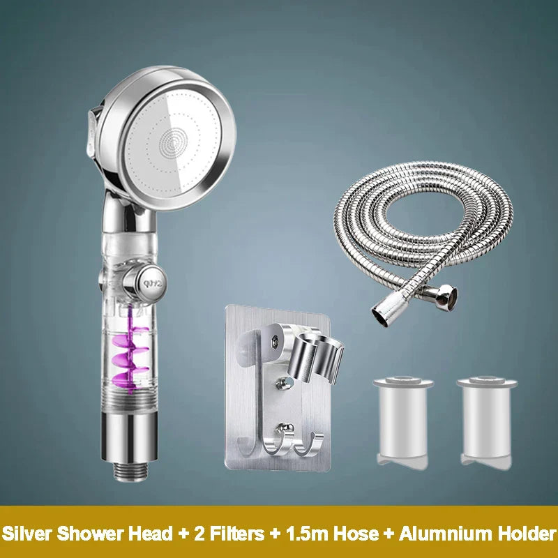 Cabezal de ducha de alta presión DecorBites™ de 3 funciones con filtro y rociador de mano