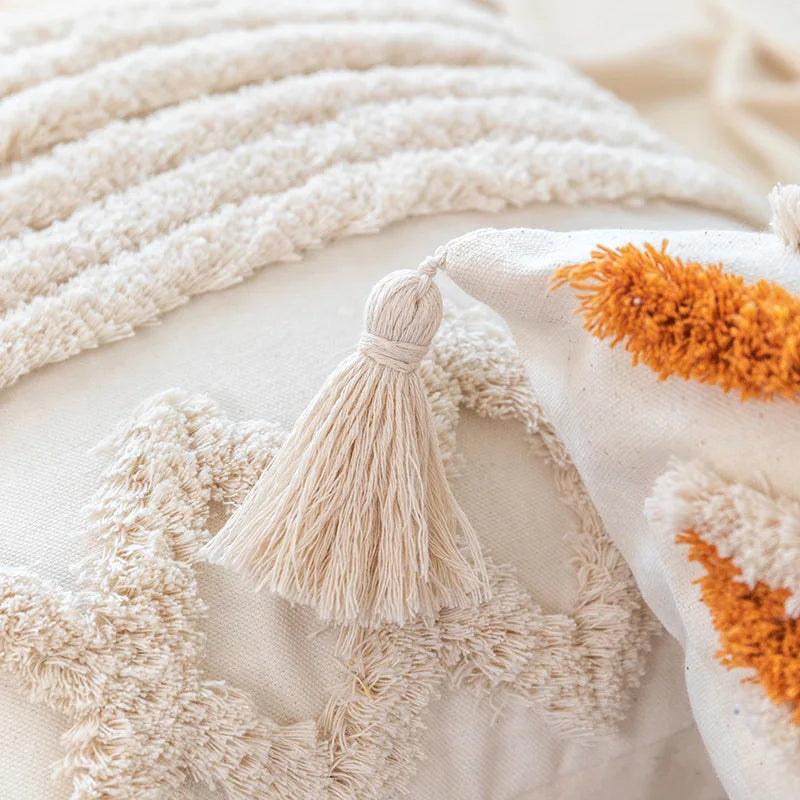 غطاء وسادة DecorBites™‎ بتصميم هندسي مزخرف بشراشيب - غطاء وسادة مصنوع يدويًا بتصميم بوهو شيك