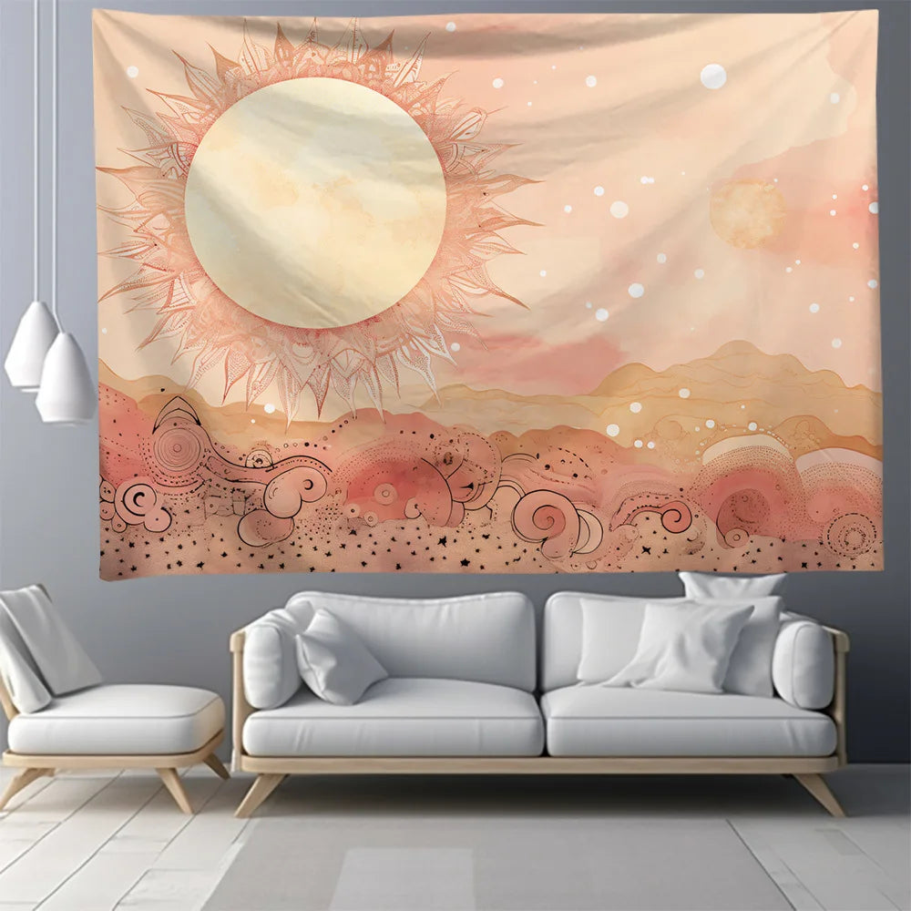 Decobites Nordic Sun Series Background Cloth: Sun and Moon Print Boho Tapestries