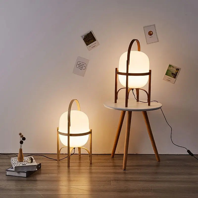 Wood Frame Glass Lamp