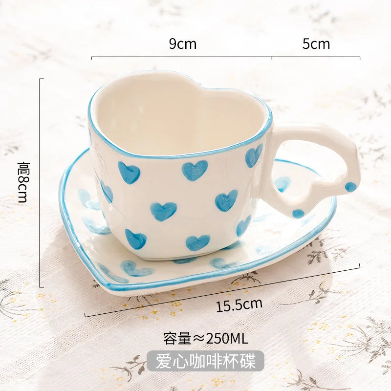 DecorBites™ Hand Painted Heart Handle Ceramic Love Mug - Pink