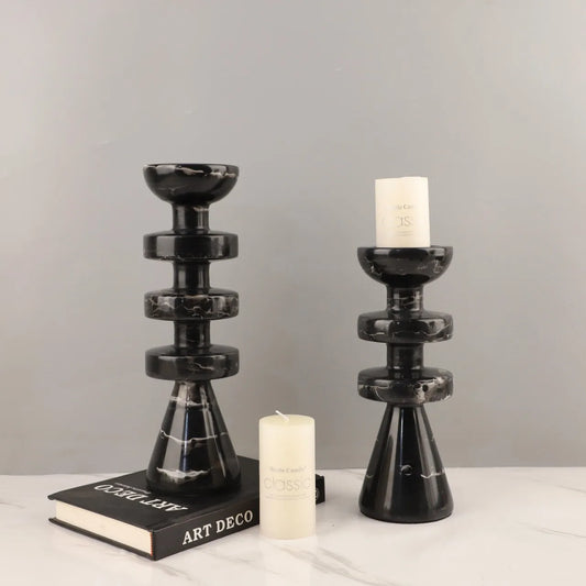 DecorBites™ Black Marble Candle Holder, Modern Yellow Stone Candle Holder