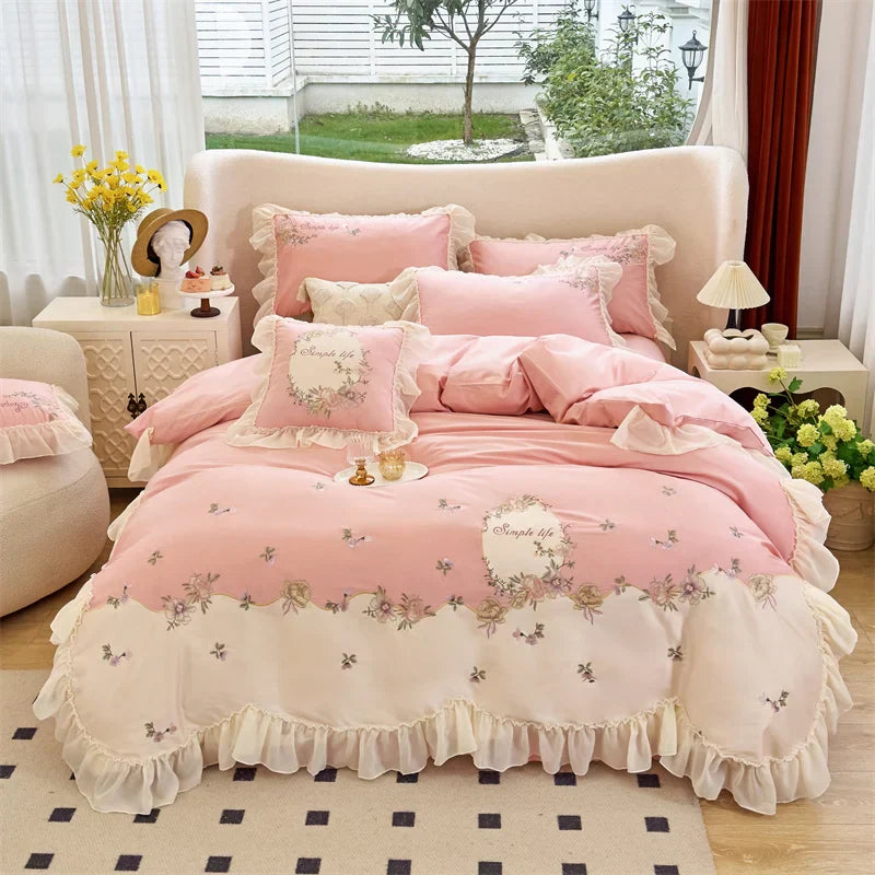 Decobites Flowers Lace Ruffles Princess Wedding Bedding Set 1000TC Egyptian Cotton Collection