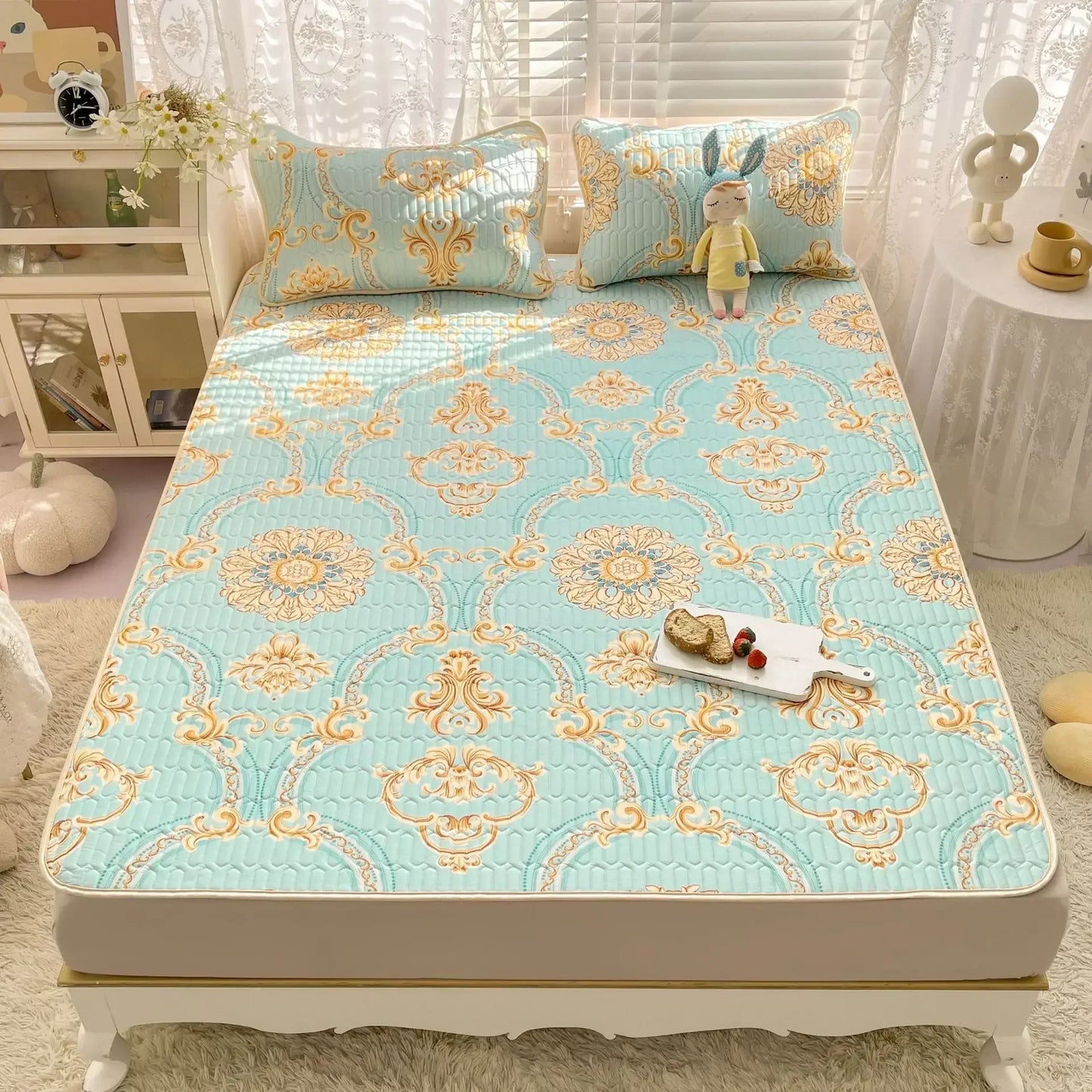 DecorBites™ Cartoon Print Silky Mattress Set: 4-Layer Quilted Breathable Cushion