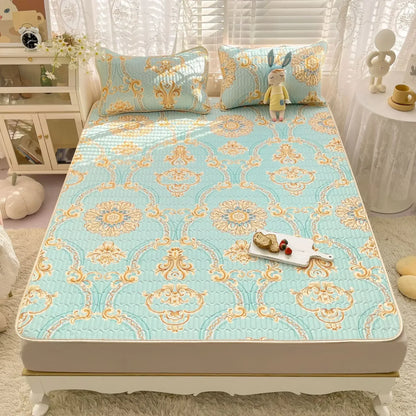 DecorBites™ Cartoon Print Silky Mattress Set: 4-Layer Quilted Breathable Cushion