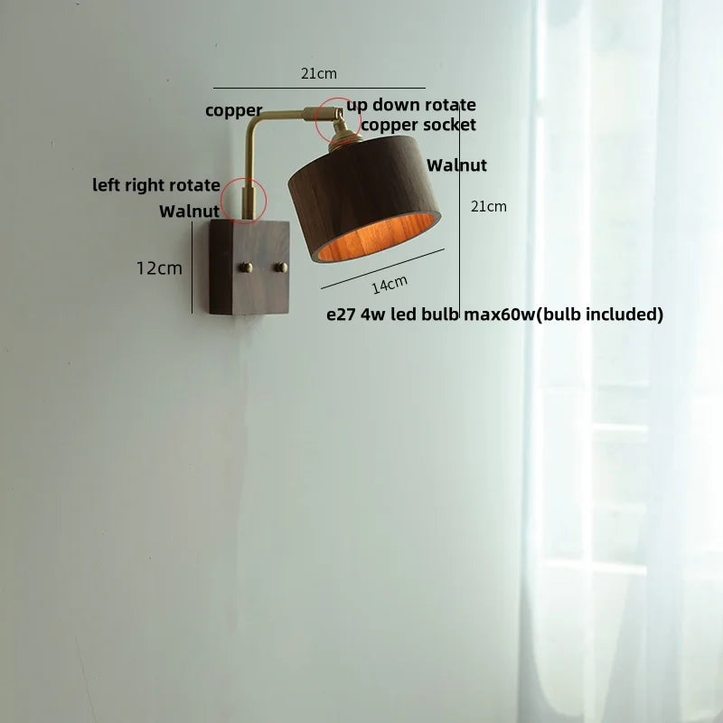 DecorBites™ Copper LED Wall Light Sconce Pull Chain Switch Rotatable Bedside Lamp
