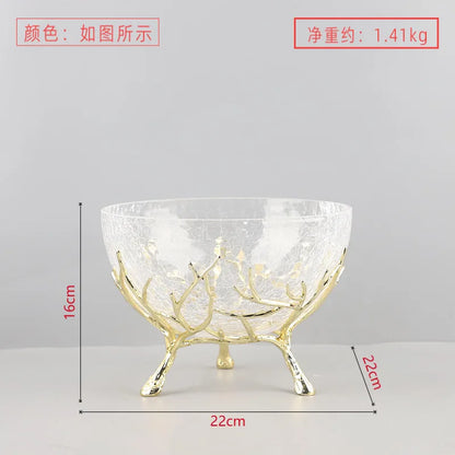 DecorBites™ Golden Branch Glass Fruit Plate: Stylish Home Storage Container & Decor Accessory