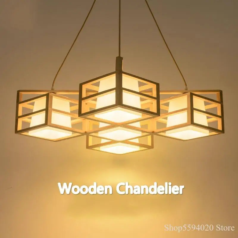 DecorBites™ Japanese Wood Tea Room Pendant Light