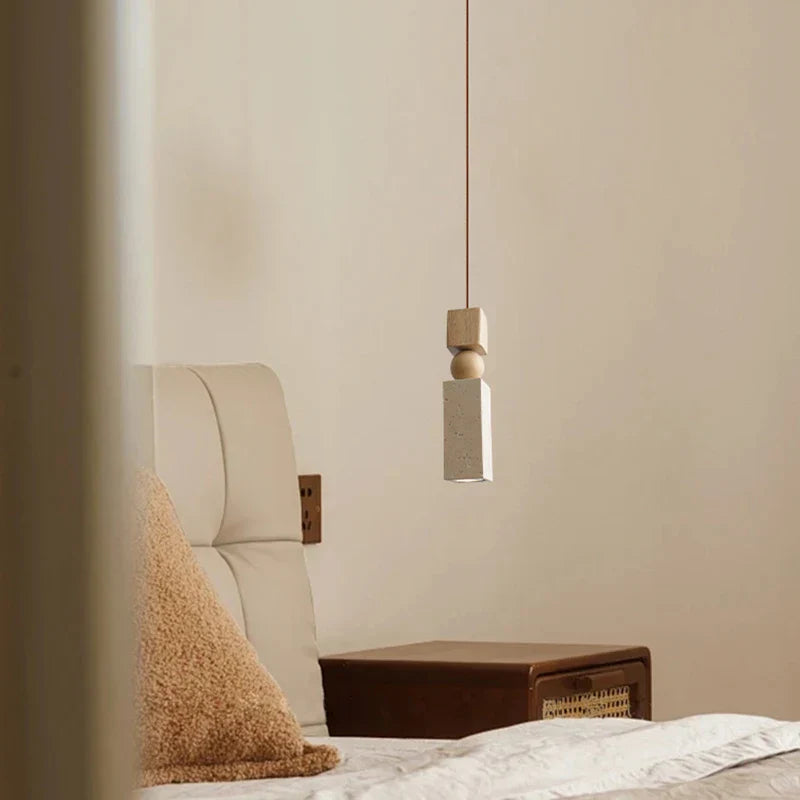 DecorBites™ LED Pendant Lamp Mid Century Modern Decor Yellow Travertine Wood Hanglamp