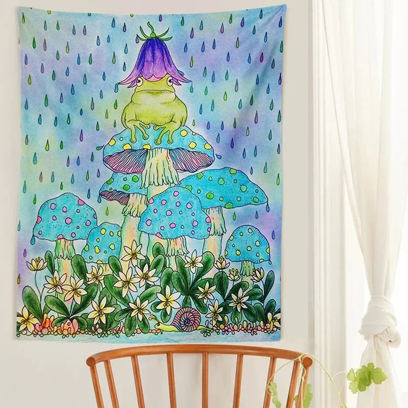 Decobites Mushroom Frog Psychedelic Tapestry Wall Hanging | Colorful Eye Carpet Tapestries