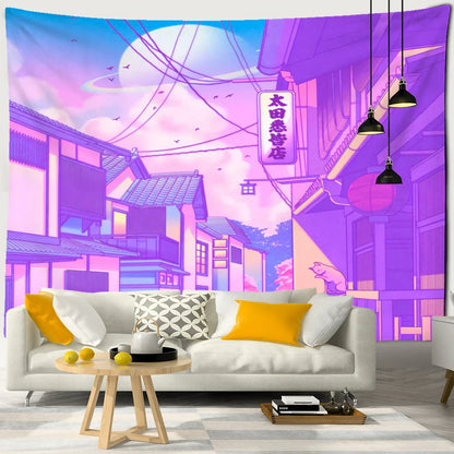 Decobites Witch Anime House Tapestry Wall Hanging - Kawaii Architecture Home Decor