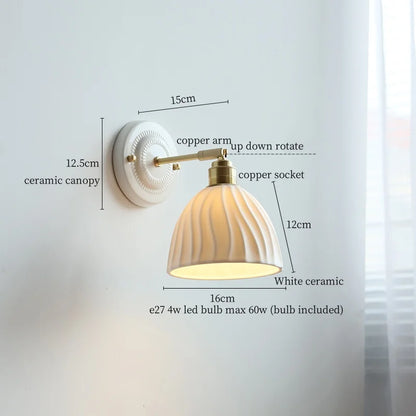 DecorBites™ Ceramic Wall Sconce with Copper Arm | Pull Chain Switch LED Bedroom Lamp