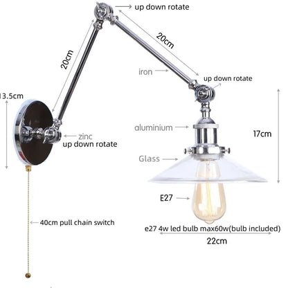 Decorbites™ Aplique de Pared LED de Brazo Articulado Industrial Loft con Vidrio y Espejo Vintage