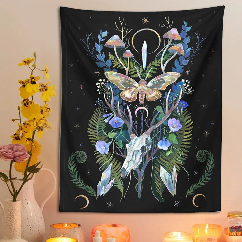 Decobites Deer Skull Mushroom Moon Wall Hanging Psychedelic Tapestry Witchcraft Decor